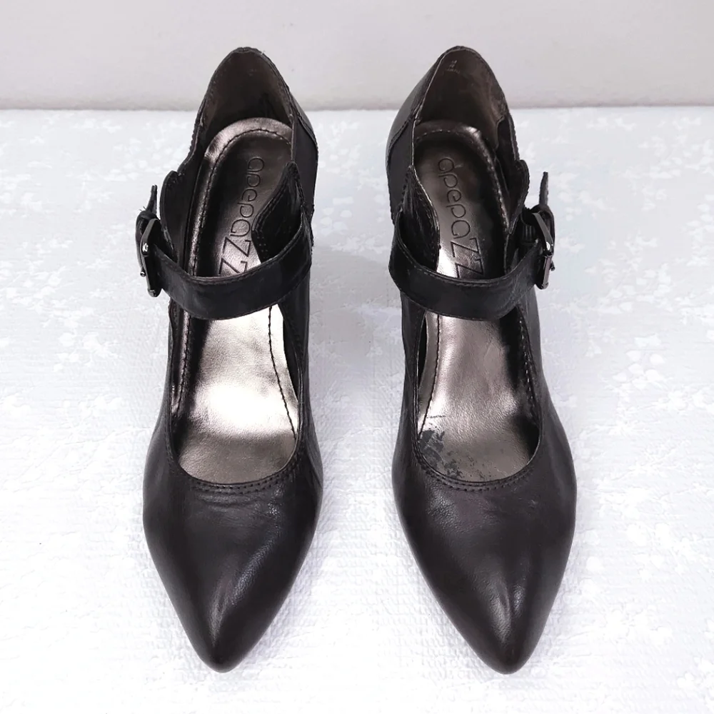 APEPAZZA Brown Leather Mary Jane Pumps US 9.5 - Picture 5 of 10